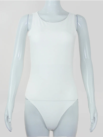 Woman Clothing Bodysuits Sleeveless Slim Fitness Double Layer Cloth Knitted Jumpsuits Sex Leggings Playsuits 2024 Y2K Qtraf2407 WHITE