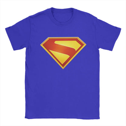 Supermans Logo Pure Cotton T-Shirt For Men's Beach Aesthetic T Shirts Round Neck Hipster Tees Oversized Custom DIY Clothes Blue