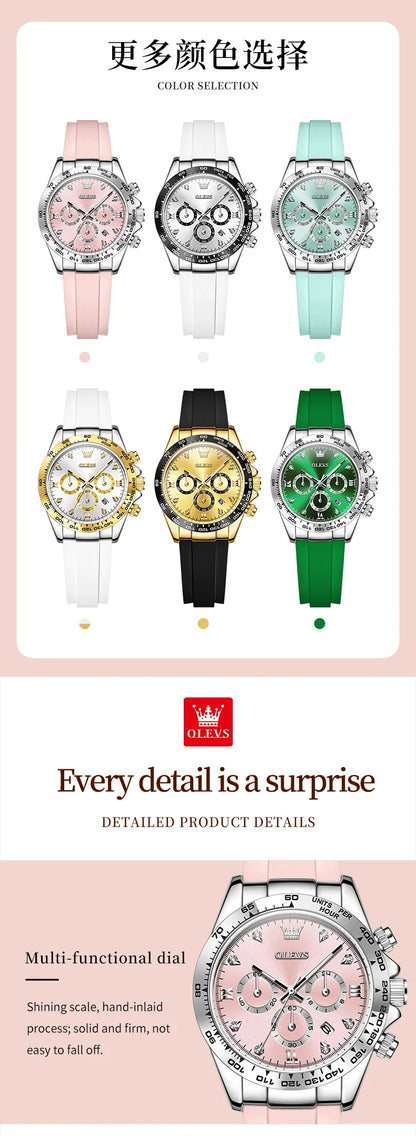 OLEVS 5618 Woman Watch Silicone Strap Luxury Brand Original Quartz Watch for Women Auto Date Waterproof Chronograph Ladies Clock