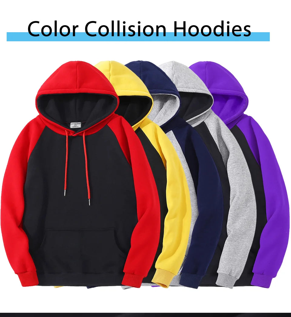 Color Collision Hoodie Men Women Autumn Winter Loose Oversized Clothing Warm Fleece Raglan Splicing Hooded Couple Sweatshirts Badiee Stylez