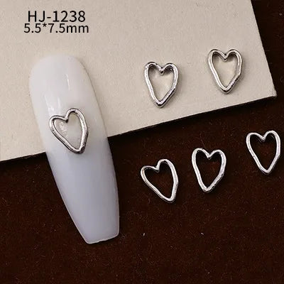 20PCS 3D Glossy Gold Silver Metallic Love Heart Various Crook Frame Solid Alloy Nail Art Rhinestones Decorations Manicure Charms HJ-1238