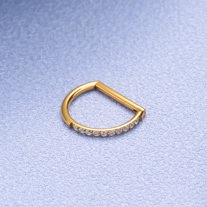 G23 Titanium Piercing Jewelry 16G 8/10/12mm Nose Ring Half Ring CZ Paved D Shape Segment Ring Clicke Cartilage Tragus Helix Lip 1pcs