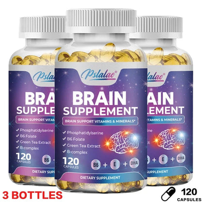 Brain Supplement - Contains B Vitamins To Support Brain Health, Improve Cognitive Function, and Enhance Memory and Concentration 120 Capsule-3bottles