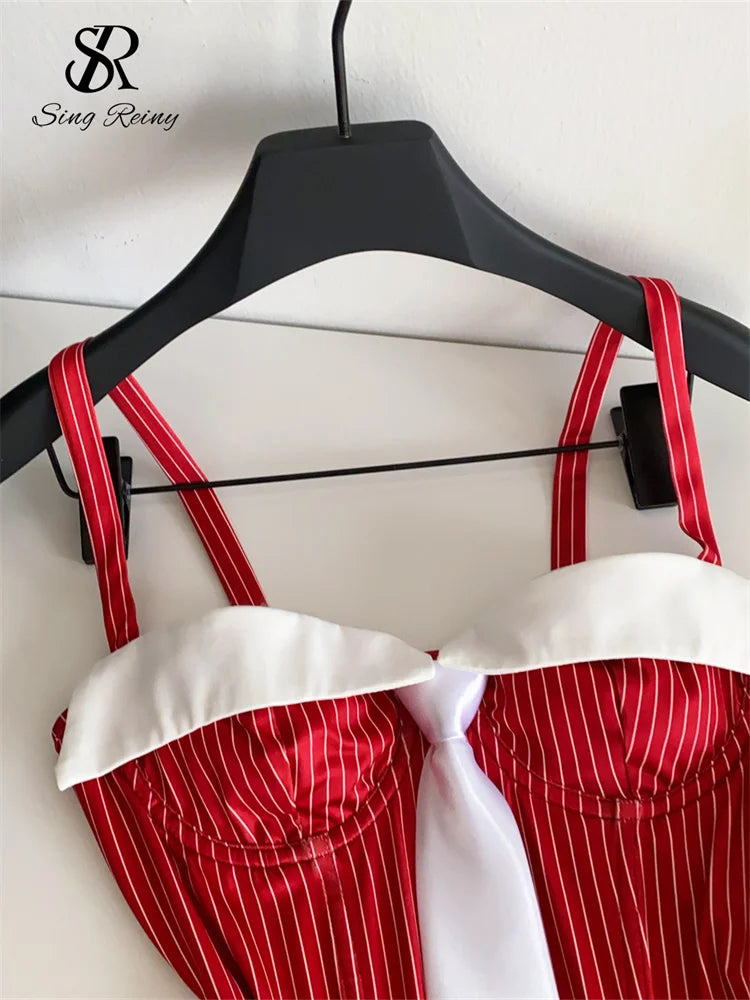 SINGREINY Summer Corset Stripe Tank Top Women Tie Strapless Chic Backless Hotsweet Camis 2025 Streetwear Club Sexy Mini Top