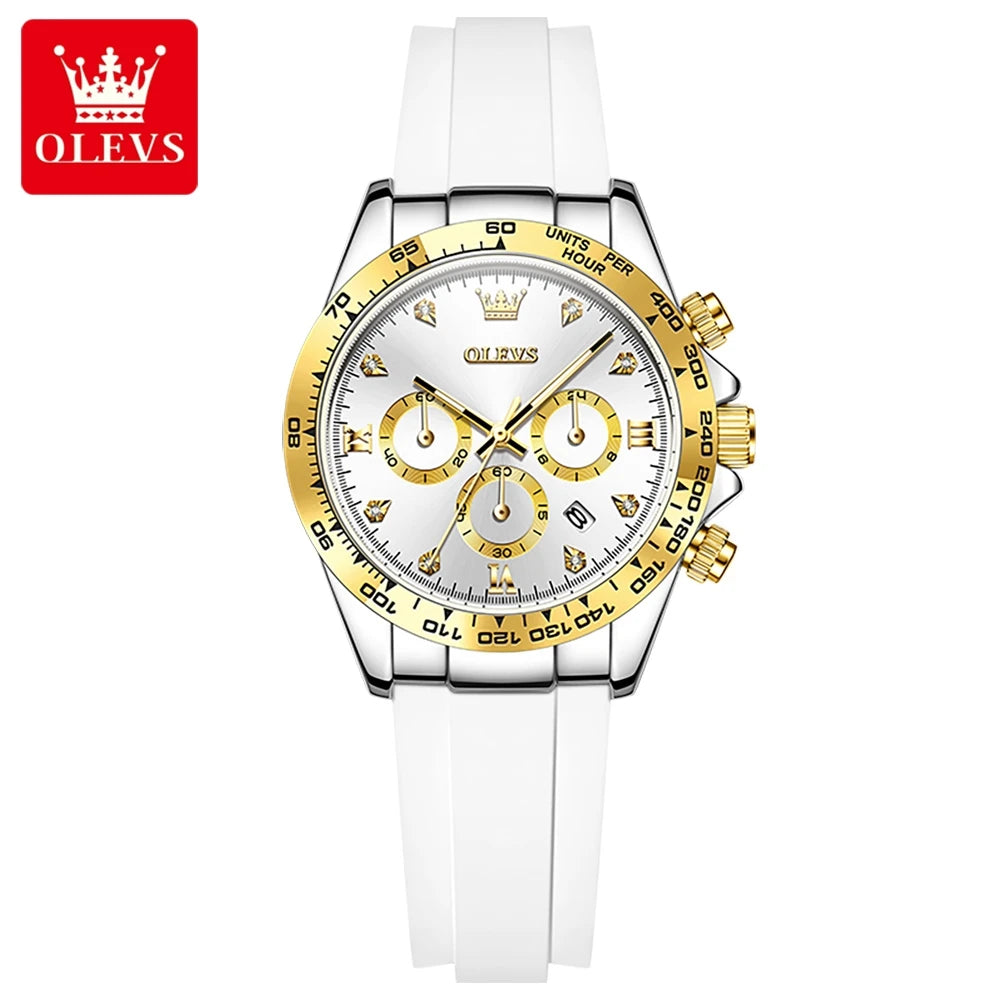 OLEVS 5618 Woman Watch Silicone Strap Luxury Brand Original Quartz Watch for Women Auto Date Waterproof Chronograph Ladies Clock White Gold CHINA