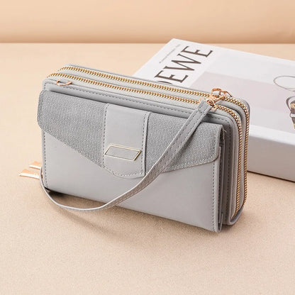 Fashion Women Luxury Leather Single Shoulder Bags Ladies Large Capacity Crossbody Mobile Phone Purse Female Messenger Wallet light gray2 Mini(Max Length<20cm) CN