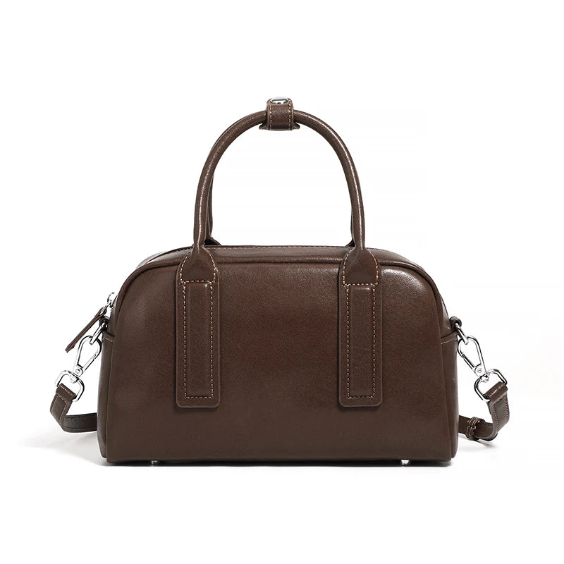 Burminsa Vintage Genuine Leather Pillow Small Shoulder Bags For Women 2025 Luxury Designer Crossbody Purses Tote Ladies Handbags Coffee