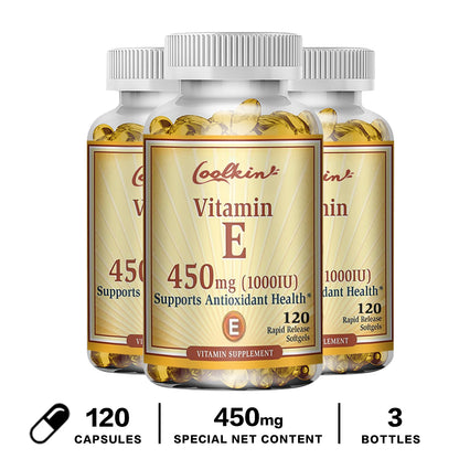 Vitamin E Capsules 450mg - Skin Firming, Wrinkle Reduction, Anti-aging, Antioxidant 120 Capsule-3bottles