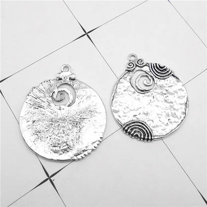 2PCS Antique Charm Ancient Tone Round Shaped Alloy Pendants Crafts 52*44mm Jewelry Making Accessory DIY Findings Charms Pendant Anqitue Silver