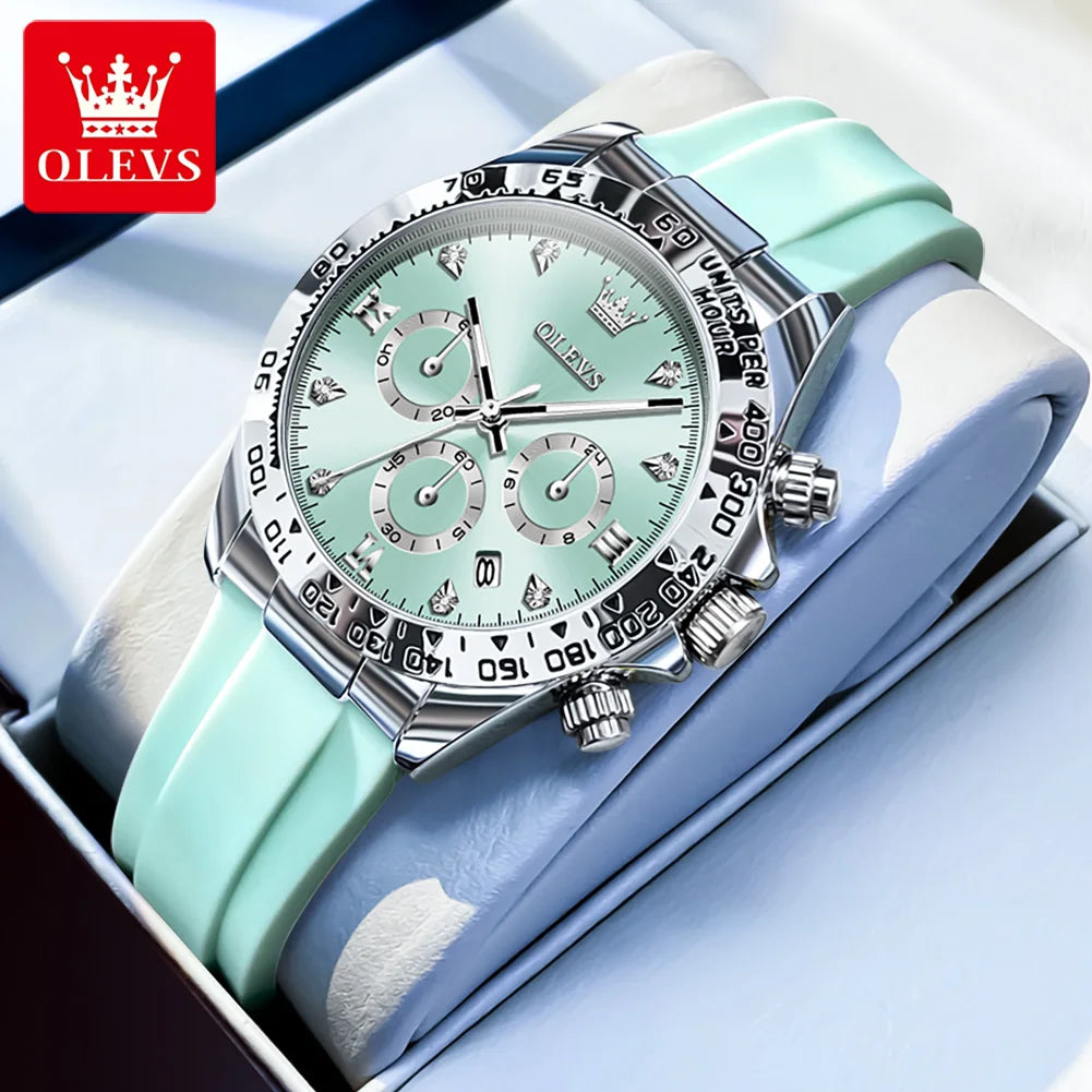 OLEVS 5618 Woman Watch Fashion Original Quartz Watch Waterproof Luminous Chronograph Date Sports Watches For Woman With Box Silver Cyan CHINA Yes