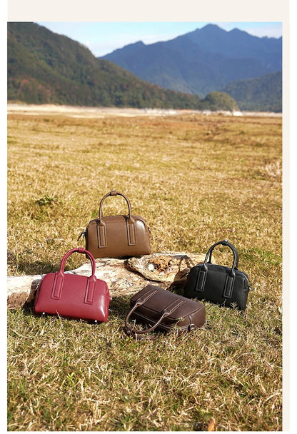 Burminsa Vintage Genuine Leather Pillow Small Shoulder Bags For Women 2025 Luxury Designer Crossbody Purses Tote Ladies Handbags