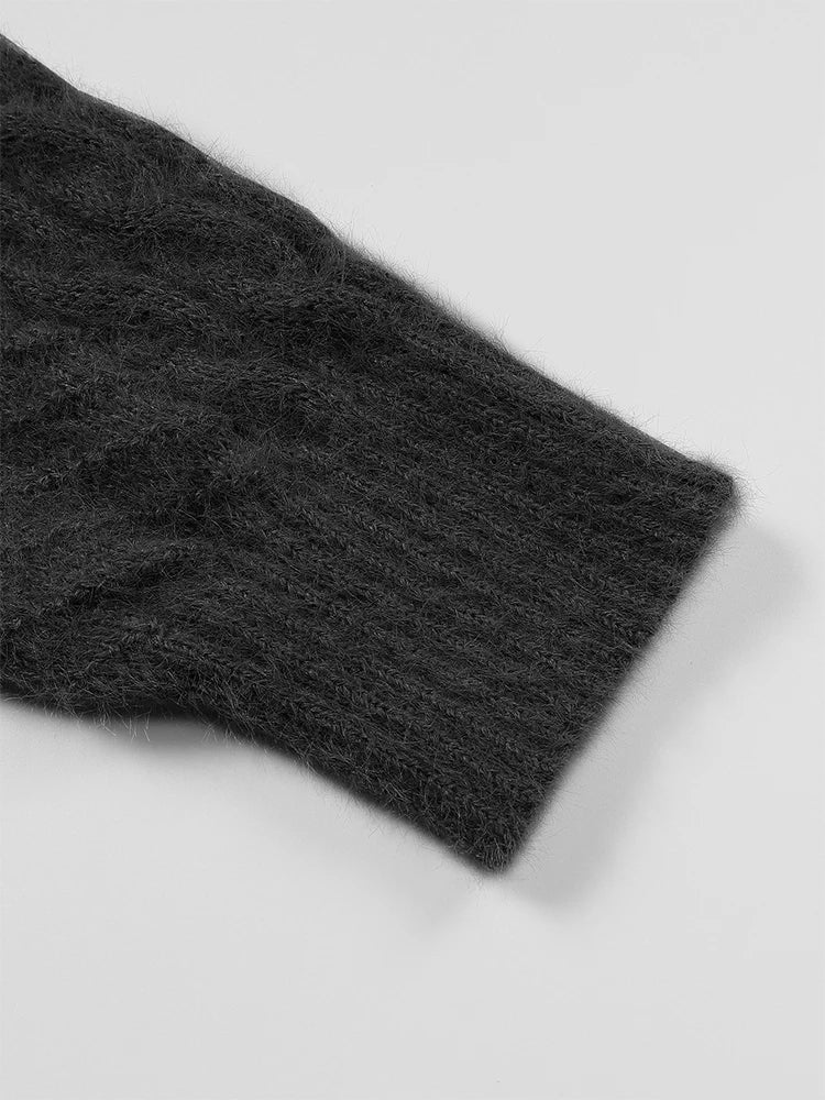 Plus Size Stranded Knit Ribbed Pullover Sweater Casual Solid High Neck Long Sleeve Sweater Suitable for Autumn and Winter