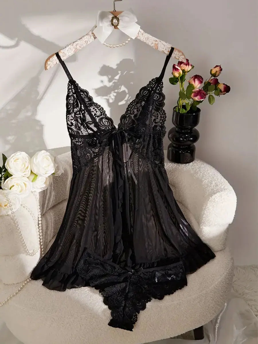 Soft Sheer Nighty Pajamas Hotselling Nightgowns Dark Green Halter Dress Women Sleepwear Sexy Bra Plus Size Nightdress Thong Sets Badiee Stylez