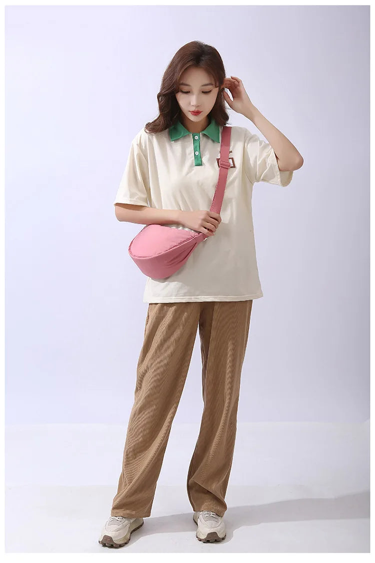 Solid Color Women's Portable Shoulder Bag Simple Female Nylon Cloth Padded Crossbody Bags Travel Purse Handbags Messenger Bag