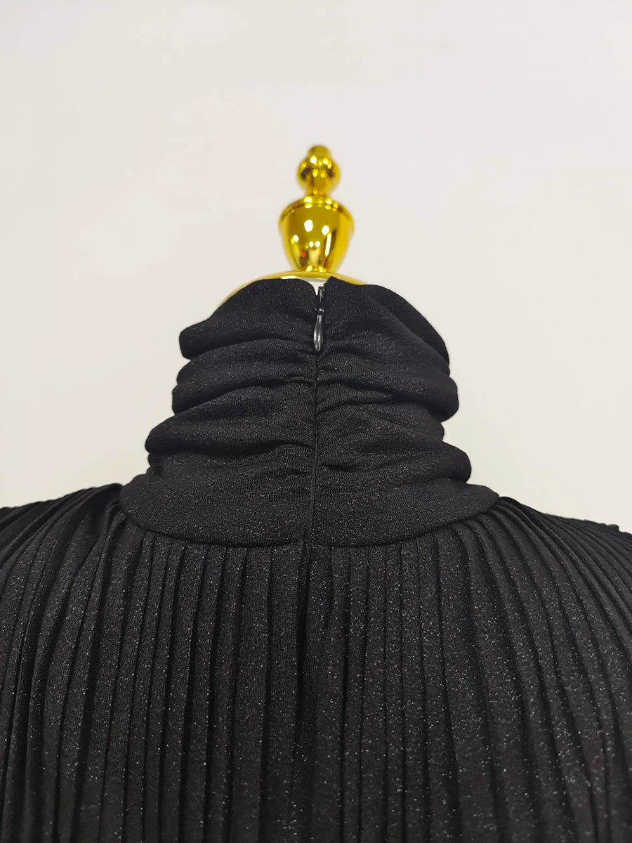 TWOTWINSTYLE Solid Spliced Belt Slimming Dresses For Women O Neck Long Sleeve High Waist Temperament Long Dress Female Clothes