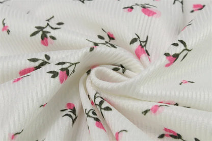 Floral print set, low cut round neck, tight fitting long sleeved top, shorts, European and American home clothes