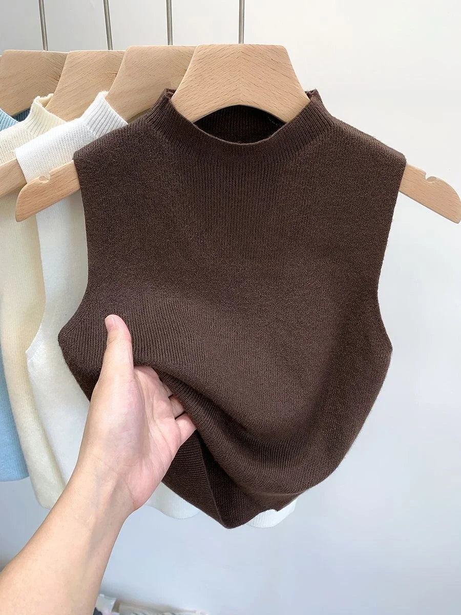 Knitted Top Women Y2K Tank Top Half Neck Vest Female Sleeveless Sweater Chic Streetwear Solid Skinny Tube Top Summer 2025