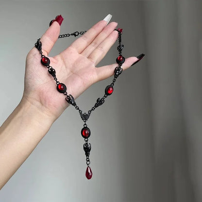 Vampire Bat Necklace, Gothic jewelry, Blood Drops, Retro, Pagan, Witchcraft accessories, Black Bat, Choker For Women Girls