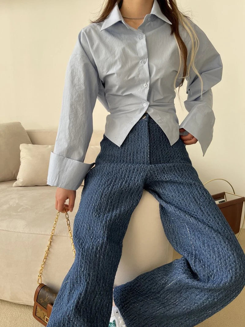 Gidyq Korean Bandage Shirt Women Fashion Backless Sexy Blouse Office Ladies Casual Slim Chic Turn Down Collar Long Sleeve Tops