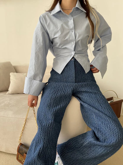 Gidyq Korean Bandage Shirt Women Fashion Backless Sexy Blouse Office Ladies Casual Slim Chic Turn Down Collar Long Sleeve Tops