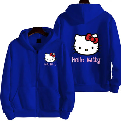 Women's Zipper Hoodie Autumn and Winter New Cute Kawaii Sanrio Hello Kitty Pattern Sweatshirt 2024 Streetwear Women's Clothing Sanrio Hoodie-079