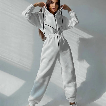 Autumn Women's Monochrome Long-Sleeved Jumpsuit Solid Color Zip-up Sportswear Female Winter Casual Tracksuit Fashionable Hoodies Badiee Stylez