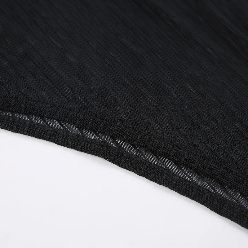 See Through Bodysuit Backless Hollow Out Transparent Club Jumpsuits Women Solid Black Tee Summer Elegant Sexy Streetwear