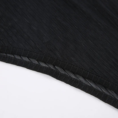 See Through Bodysuit Backless Hollow Out Transparent Club Jumpsuits Women Solid Black Tee Summer Elegant Sexy Streetwear