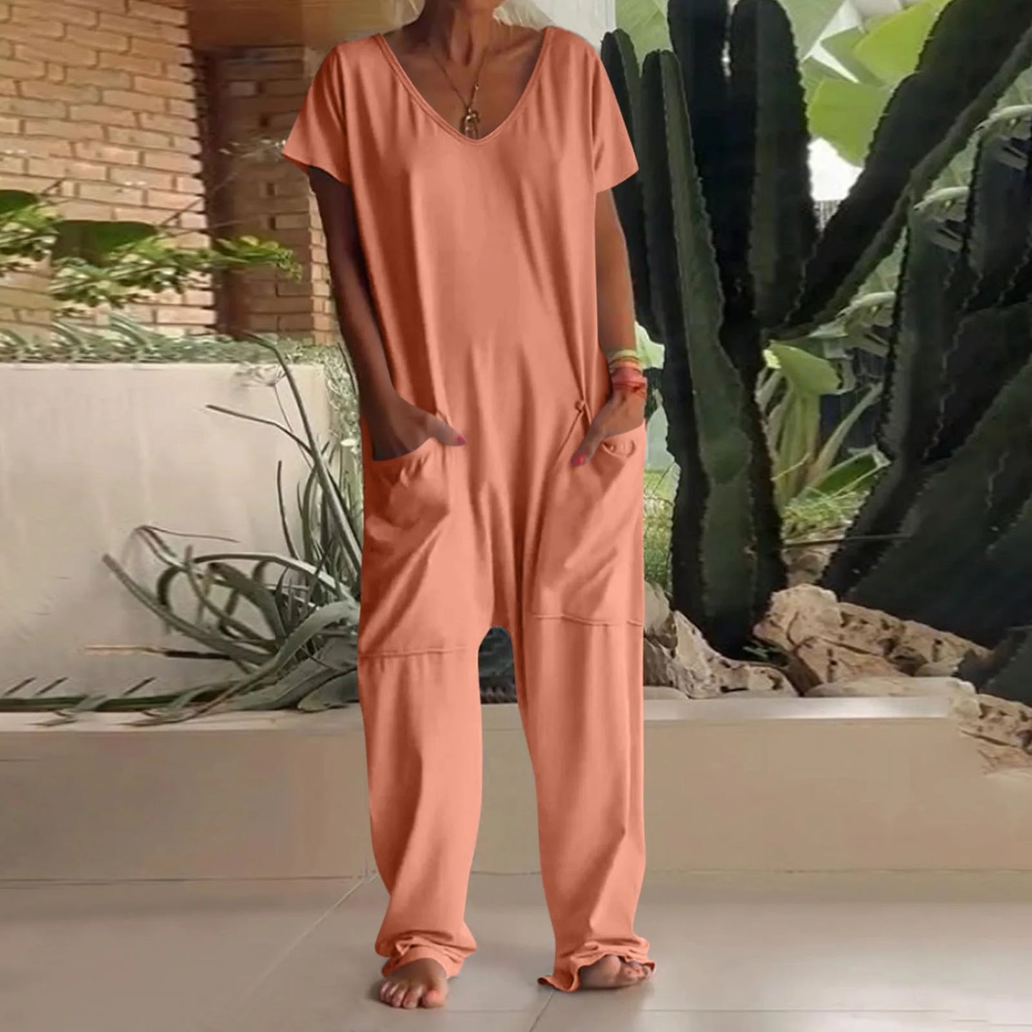 jumpsuit women Fashion Casual Short Sleeve Jumpsuits Loose and comfortable Pullover bodysuit With Pockets trend monos largos Badiee Stylez