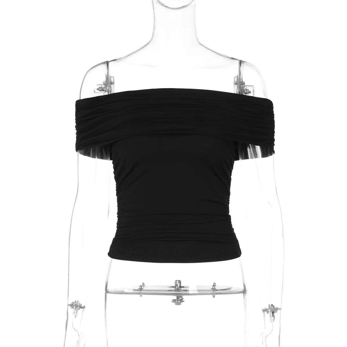 Dulzura Sleeveless Off Shoulder Ruched Bodycon Crop Top Solid Sexy Elegant T-Shirt Party Club Streetwear Spring Summer Top