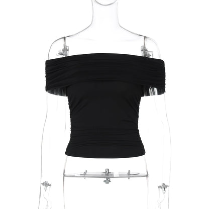 Dulzura Sleeveless Off Shoulder Ruched Bodycon Crop Top Solid Sexy Elegant T-Shirt Party Club Streetwear Spring Summer Top