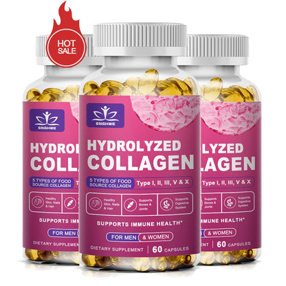 Powerful Hydrolyzed Collagen Capsules with Hyaluronic Acid Antioxidant Skin Hair Nails Health With Vitamins&Minerals 60 count-3 bottle
