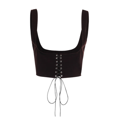 Women Corset Bustier Crop Top Lace-up Bandage Black Gothic Leather Underbust Suspender Cami Vest Waist BodyshaperTank Cummerbund
