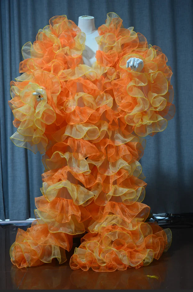 Puffy Ruffle Robe Dress white/black Colors 2 Toned Fashion Women Coat Jacket Ruffled Fluffy Female Jackets Layered Customized Badiee Stylez