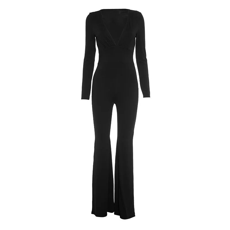 2025 Women Autumn Black Long Sleeve V Neck Jumpsuits Streetwear Bodycon Sexy Sporty Casual Rompers Fashion Overall Body Tops Badiee Stylez