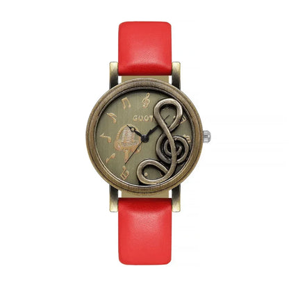 Vintage Women Watches Personalized Music 3D Style Leather Band Ladies Dress Waches Casual Outdoor Wristwatch Relogio Feminino Red