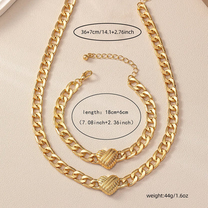Minimalist Heart Shape Hollow Collarbone Chain Bracelet Set For Women Holiday Party Gift Fashion Jewelry CS009