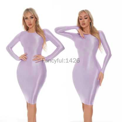 Sexy Women Bodycon Dresses Glossy Tight Dress Professional Uniform Seductive See-Through Underwear Seamless Nightdress For Lady