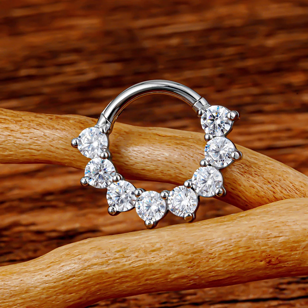Right Grand ASTM F136 Titanium CZ Cartilage Hoop Earring 16G Septum Hoop Nose Ring Tragus Helix Daith Hinged Clicker Piercing