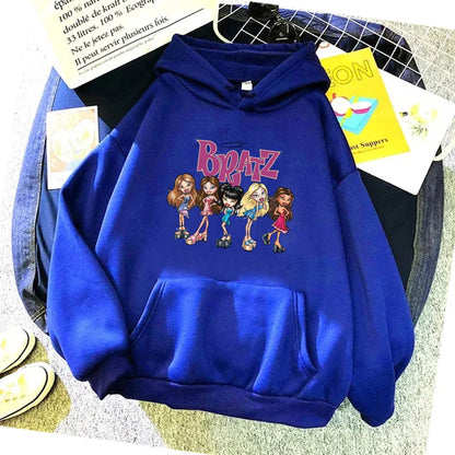 Bratz Letter Printed Plus Size Woman Hooded Sweatshirt Women Hoodie Hip Hop Long Sleeve Streetwear Unisex Male Clothes Tops blue 1599