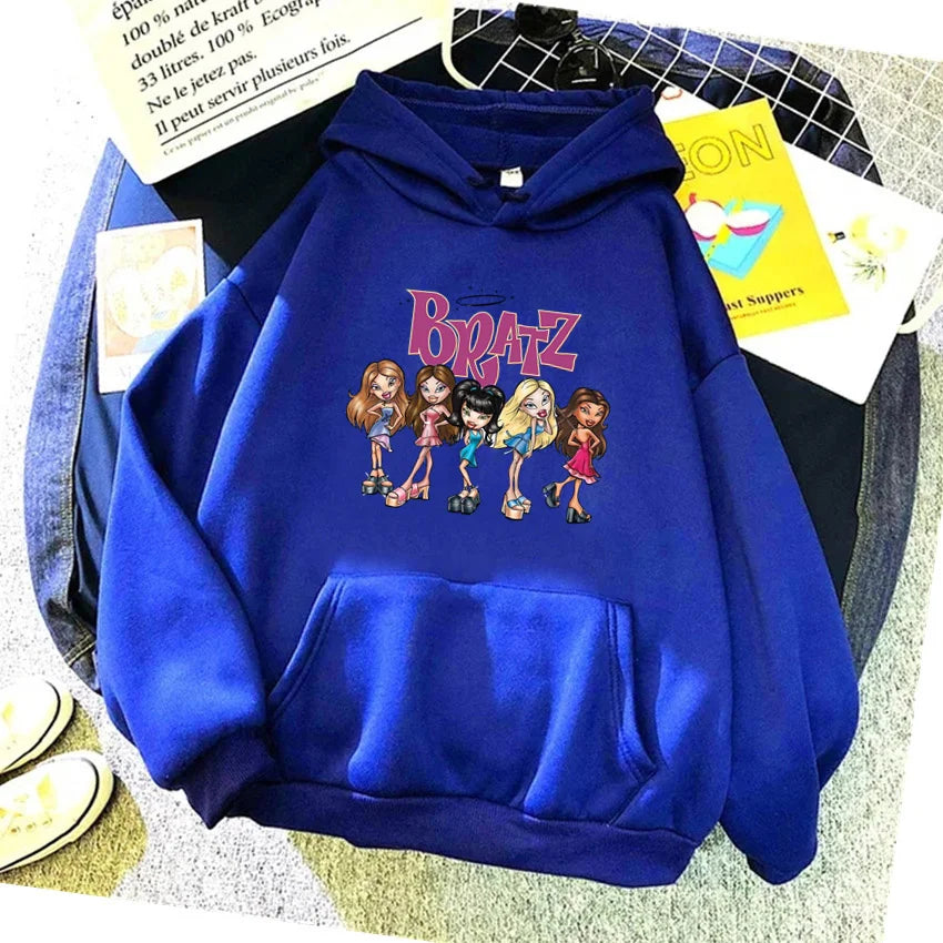 Bratz Letter Printed Plus Size Woman Hooded Sweatshirt Women Hoodie Hip Hop Long Sleeve Streetwear Unisex Male Clothes Tops blue 1599