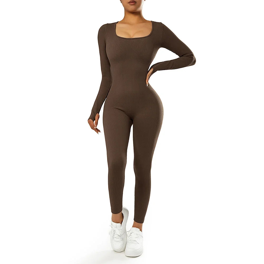 Long Sleeve Jumpsuit Women Bodycon One-piece Outfit Jumpsuit Square Neck Casual Streetwear Rompers Overalls playsuits Bodysuit Badiee Stylez