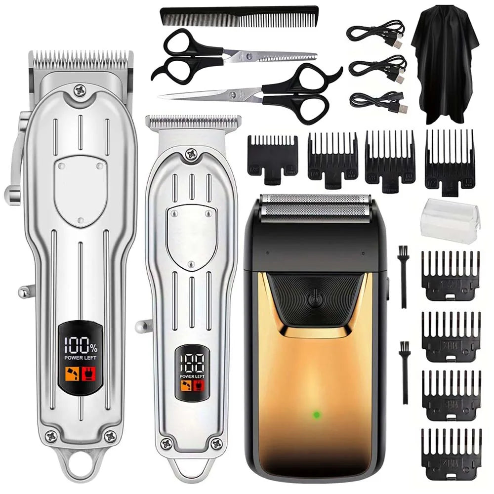 3 in1/1pc Hair Cutting Grooming Kit Professional Hair Clippers and Shaver Set Cordless Beard Trimming for Men 3 in 1 (Silver)