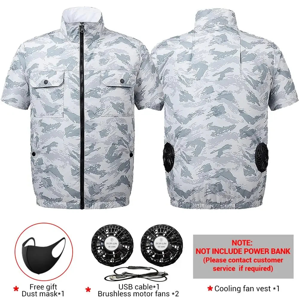 Summer air conditioning clothes men's short sleeve work clothes charging refrigeration anti-heat cooling fan sunscreen clothes 3505-grey