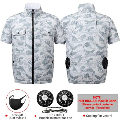 Summer air conditioning clothes men's short sleeve work clothes charging refrigeration anti-heat cooling fan sunscreen clothes 3505-grey