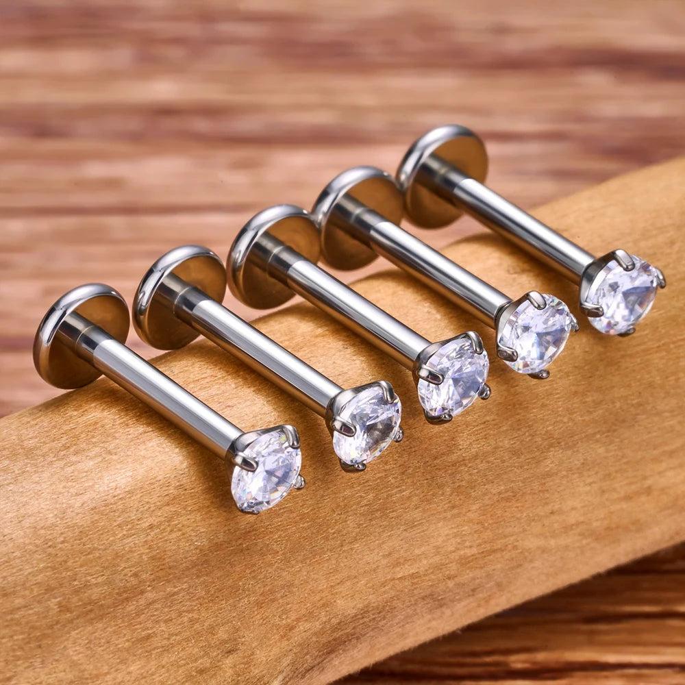 ASTM F136 Titanium 2/2.5/3/4mm CZ Labret Stud 16G Tragus Helix Cartilage Conch Flatback Earlobe Piercing Body Jewelry