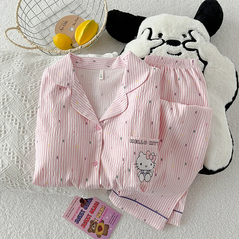 Summer Hello Kitty pajamas three-piece comfortable casual cartoon loungewear