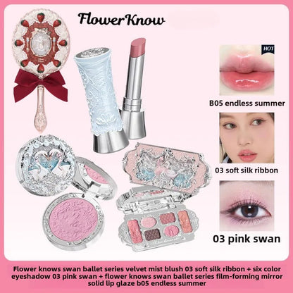Flower Knows Makeup Sets Swan Ballet Series Gift Box Lipstick Blush Eyeshadow Palette Handheld Mirror Makeup Gift Box E