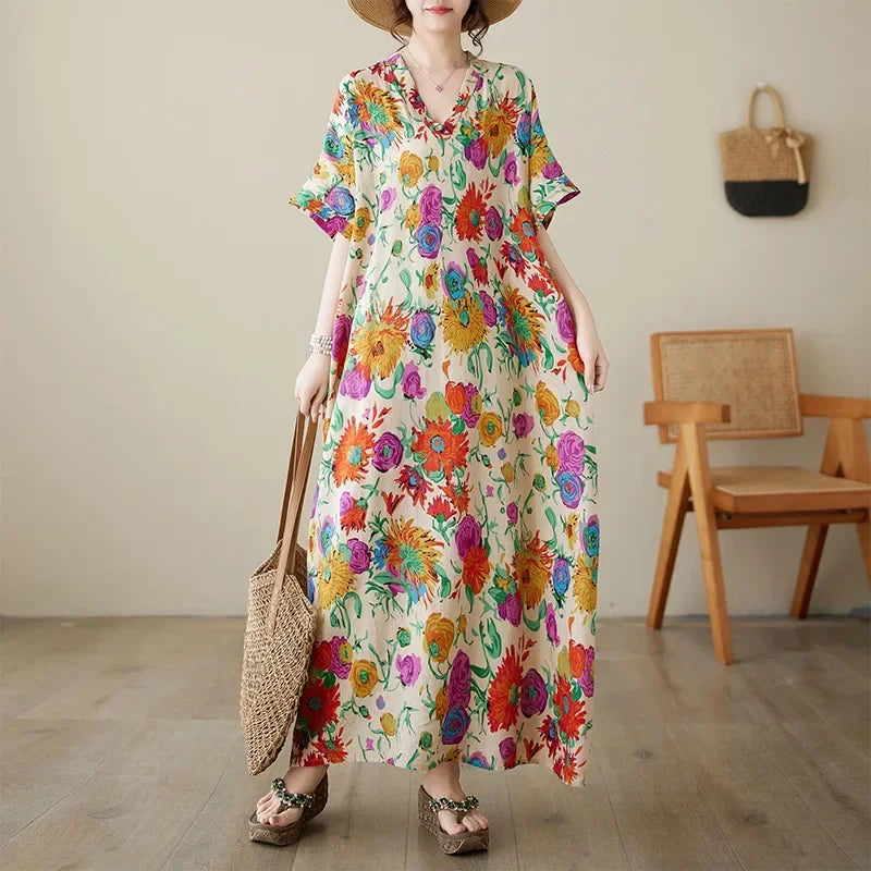 Summer Dress for Women Clothing Long Dress Fashion Clothes Cotton Vintage Harajuku Elegant Streetwear Maxi Beach Dresses M One Size