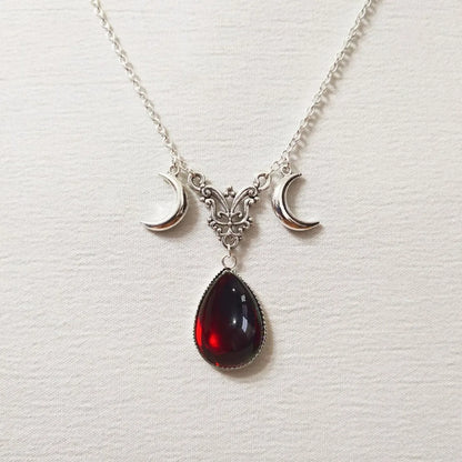 Gothic Vampire Drop Necklace For Women Girls Pagan Witch Jewelry Accessories Gift Vintage Moon Butterfly Blood Drop Demon Choker AM0067 CHINA